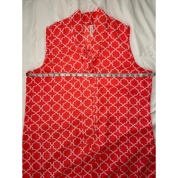 Tacera Tie Neck Blouse Womens Size XL Orange White Button Front Work Church - Picture 10 of 14
